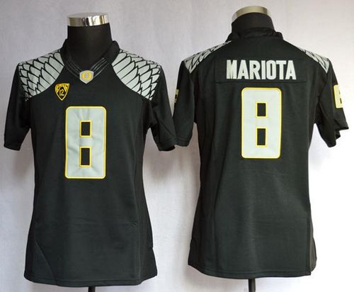 Ducks #8 Marcus Mariota Black Women's Limited Stitched NCAA Jersey - Click Image to Close